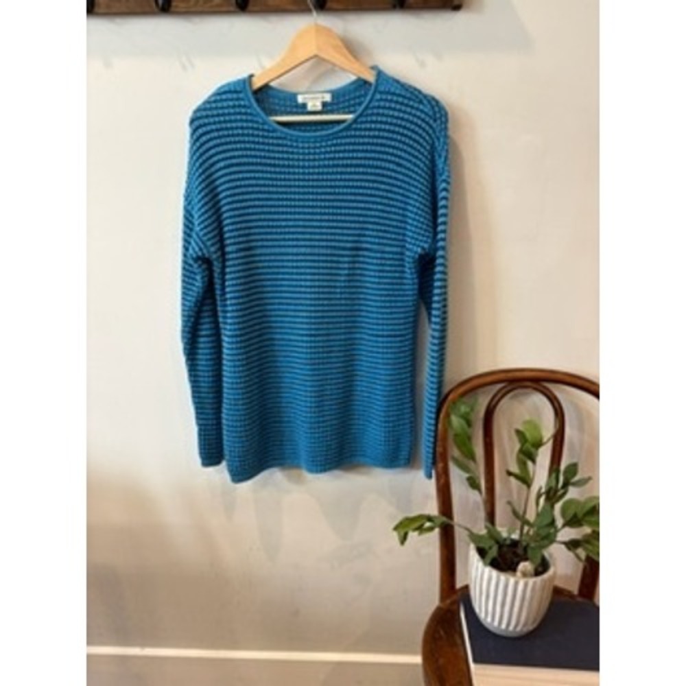 Liz Claiborne Womens Blue Striped Cotton Knit Crewneck Sweater Size M